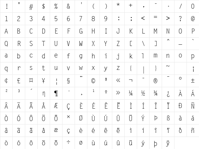LetterGothic Regular Character Map