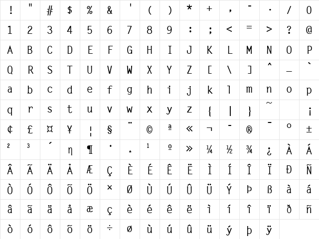 LetterGothic Bold Character Map