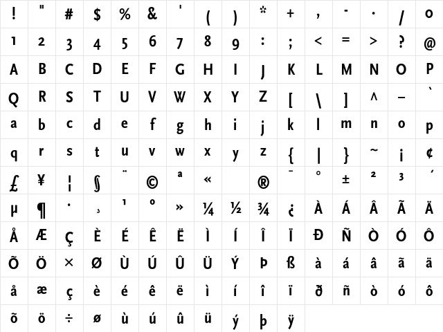 Scala Sans Bold Cn Character Map