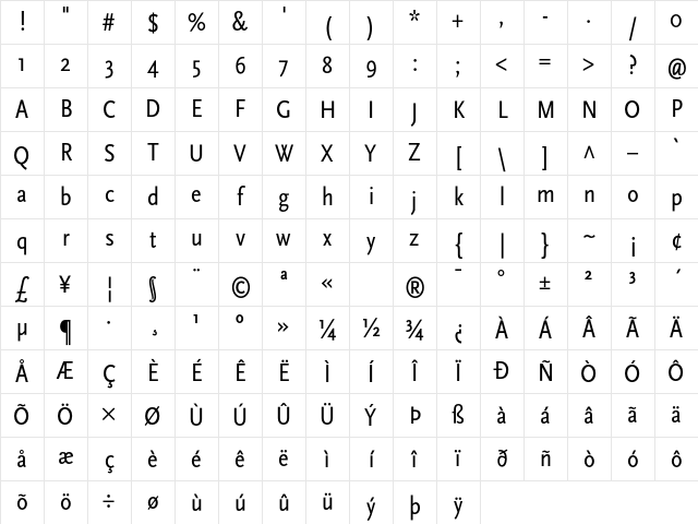 Scala Sans Regular Cn Character Map