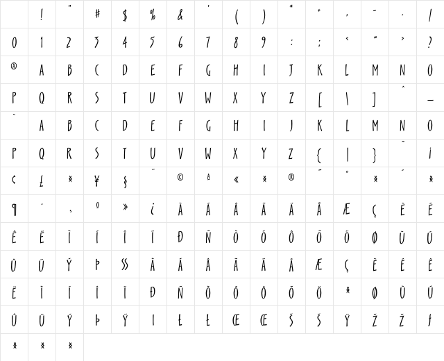 Scamp Regular Character Map