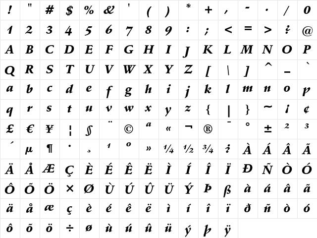 Schneidler Black Italic Character Map Schneidler Black Italic Character Map