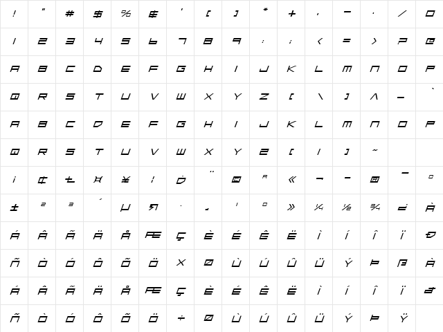 Low Gun Screen Expanded Italic Expanded Italic Character Map Low Gun Screen Expanded Italic Expanded Italic Character Map