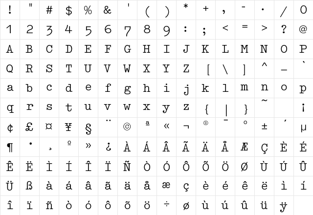 SchreibmaschineEF-Regular Regular Character Map