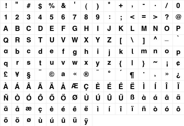 SchulbuchNord Fett Character Map