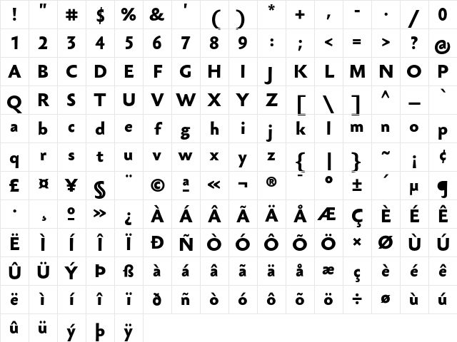 Sebastian Medium Pro Bold Character Map