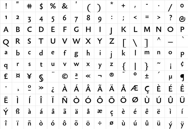 Sebastian Light Light Bold Character Map