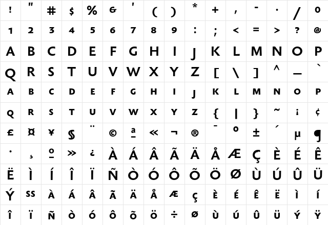 Sebastian Text SC Bold Character Map