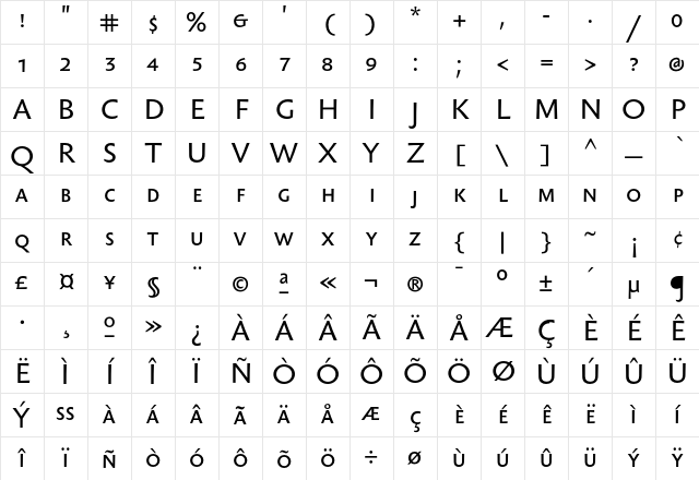 Sebastian Text SC Regular Character Map