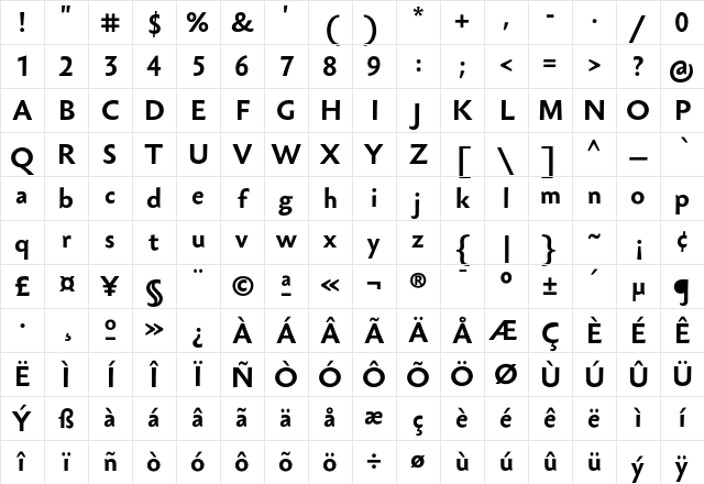 Sebastian Text UCF Bold Character Map