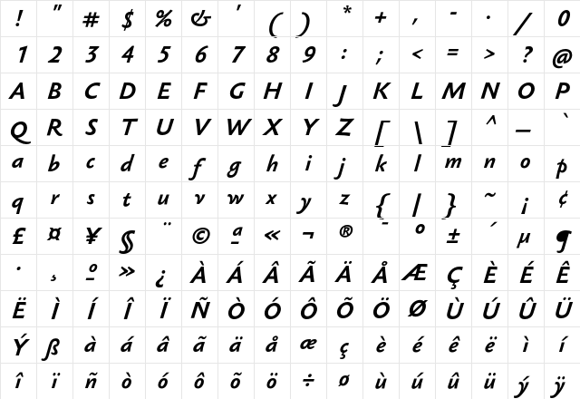 Sebastian Text UCF Bold Italic Character Map