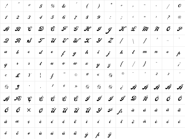 SedonaScriptFLF Regular Character Map SedonaScriptFLF Regular Character Map