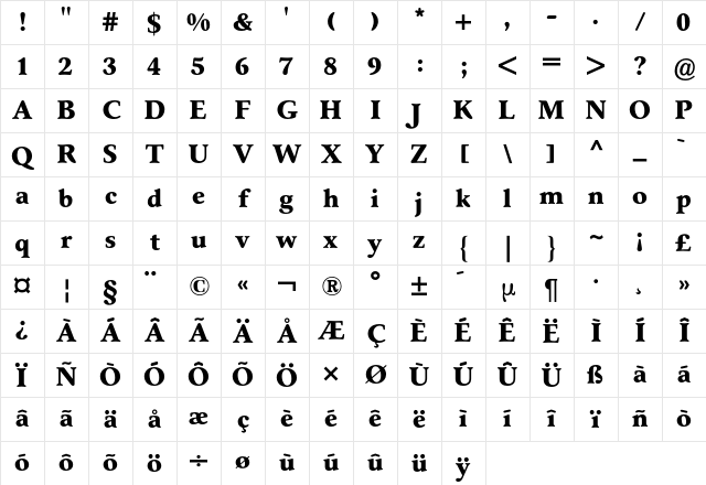 Seneca BQ Regular Character Map