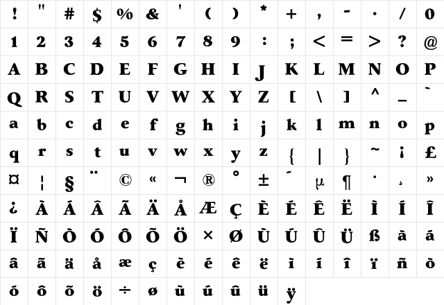 Seneca BQ Regular Character Map