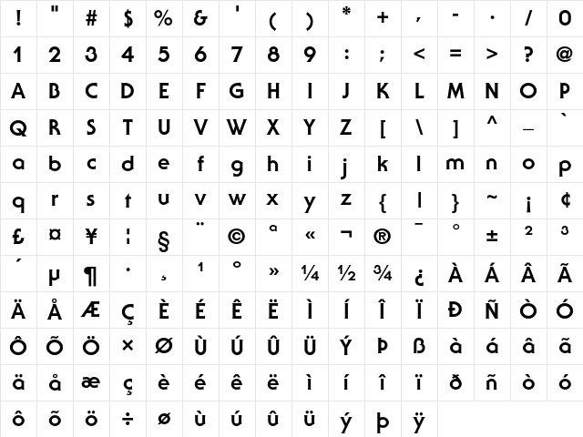 SerifGothic Regular Character Map SerifGothic Regular Character Map