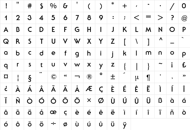 Serif Gothic BQ Regular Character Map