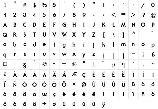 Serif Gothic BQ Regular Character Map