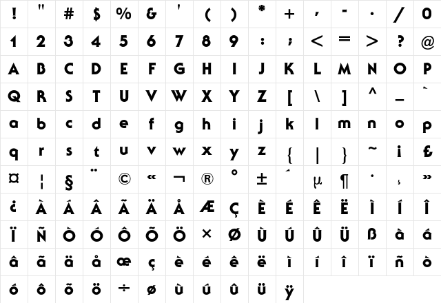Serif Gothic BQ Regular Character Map