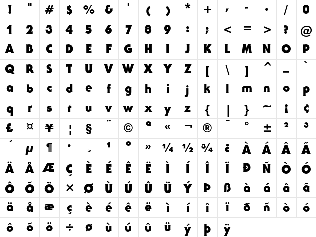 ITC Serif Gothic Black Character Map