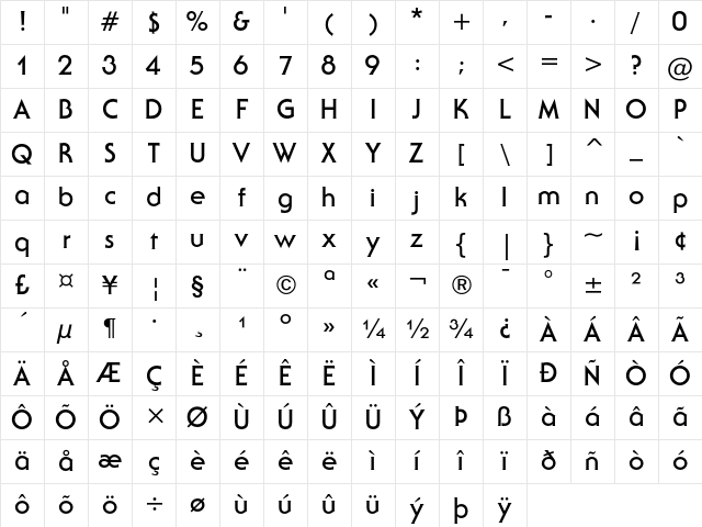 ITC Serif Gothic Bold Character Map