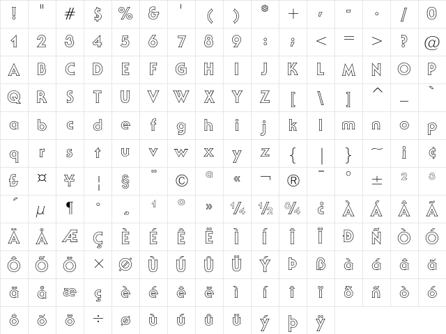 ITC Serif Gothic Bold Outline Character Map