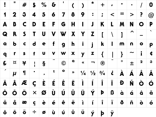 ITC Serif Gothic Heavy Character Map