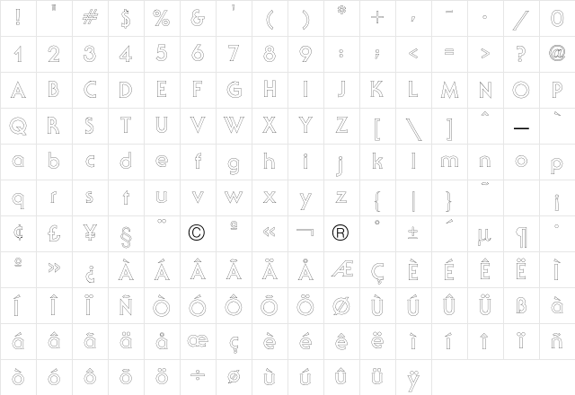 Serif GothicOutline Character Map