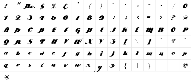 LHF Becker Poster Script Regular Character Map