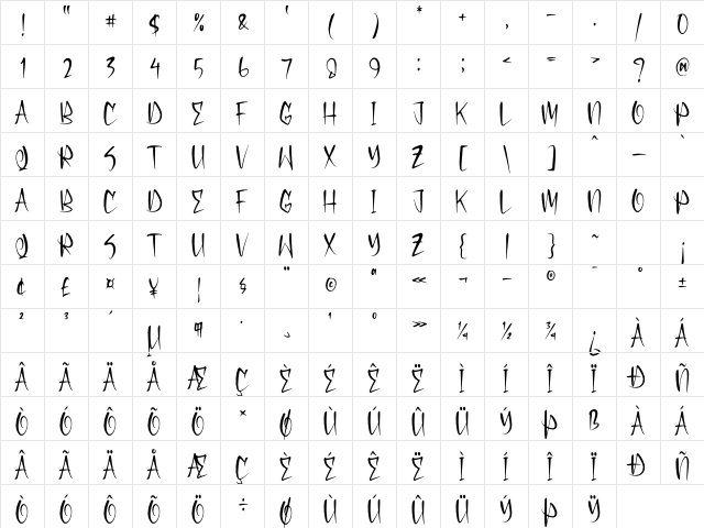 Shadow Pumpkin Regular Character Map