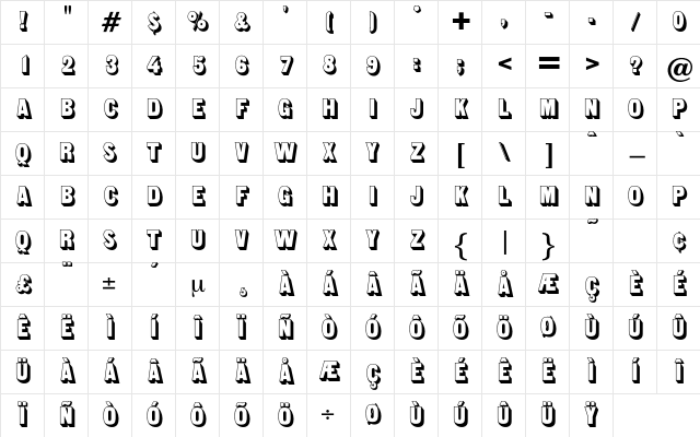 Shadowone Regular Character Map
