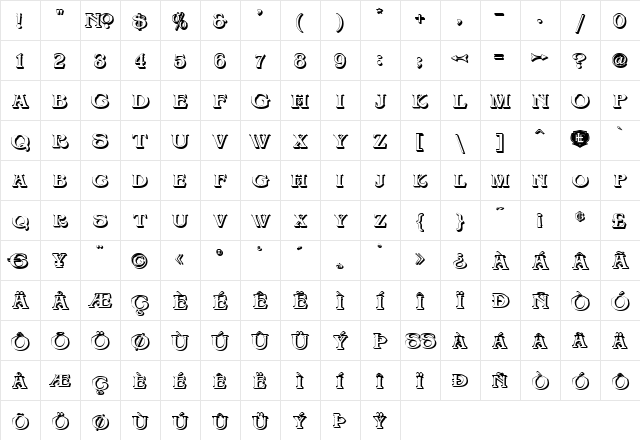 LHF BigTop SHADOW Regular Character Map