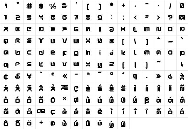 Sharp Ultra Regular Character Map