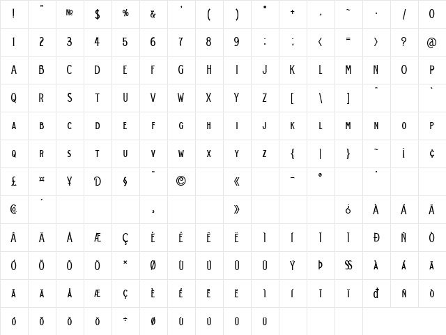 LHF Billhead 1900 Regular Character Map