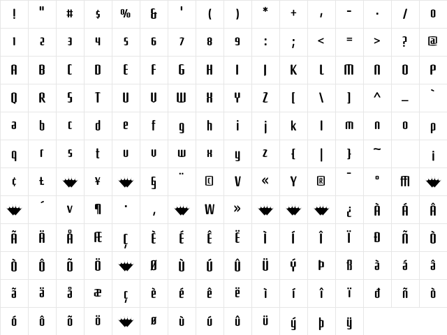 Shimano RoundLightNarrow Character Map