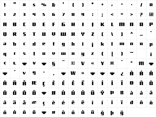 Shimano SquareBlackNarrow Character Map