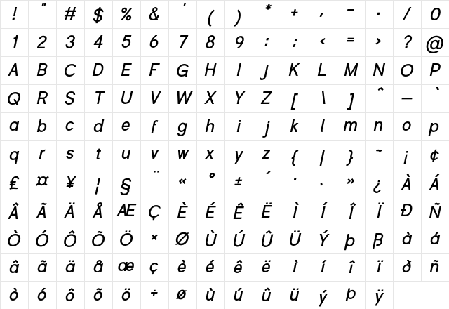 Shine Pro Bold Oblique Character Map Shine Pro Bold Oblique Character Map