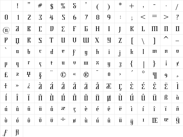 Shiraz Regular Character Map Shiraz Regular Character Map