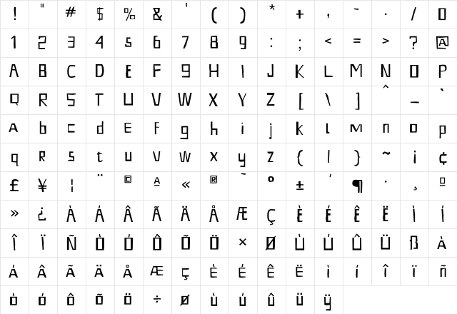 ShoeRepairs Regular Character Map