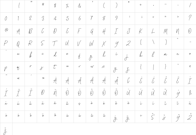 Signatura Monoline Script Regular Character Map