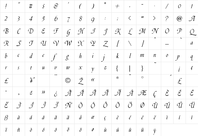 SilverwoodSwash Regular Character Map