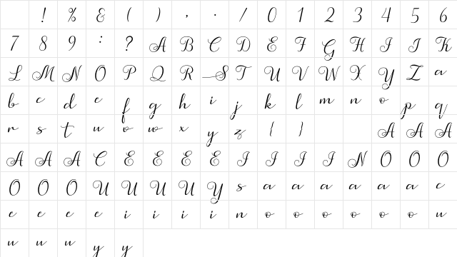 Simphony Regular Character Map Simphony Regular Character Map