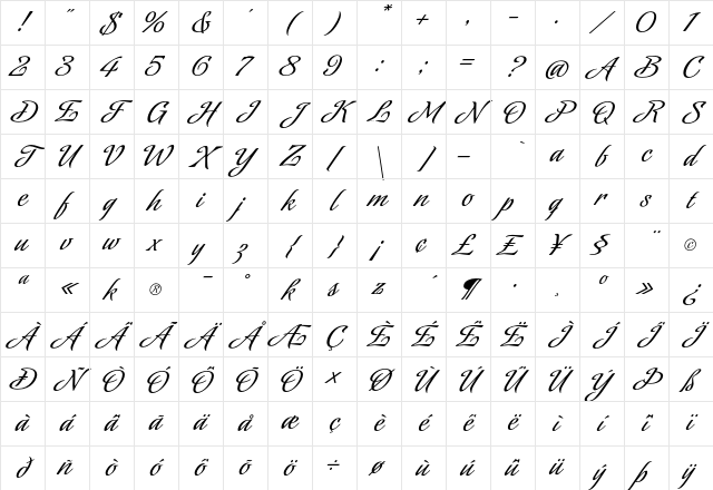 Sinfonieta Regular Character Map