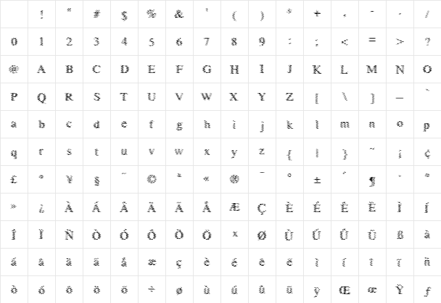 Singer Serif Character Map