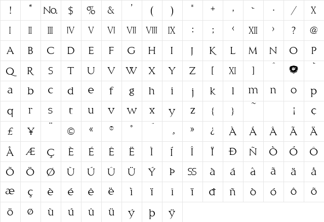 LHF Classic Roman ALT Regular Character Map