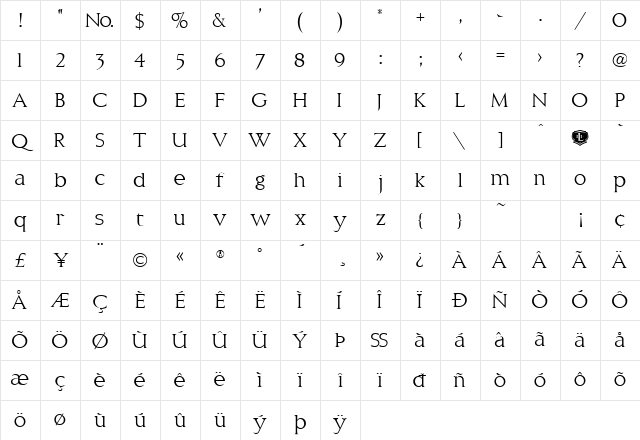 LHF Classic Roman Regular Character Map