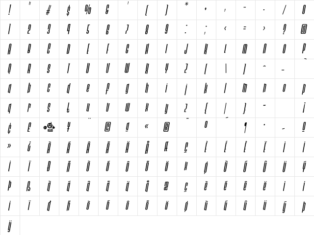 SlackCasual MediumItalic Character Map