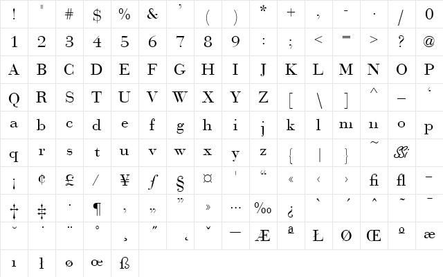 Bodoni Recut SSi Regular Character Map