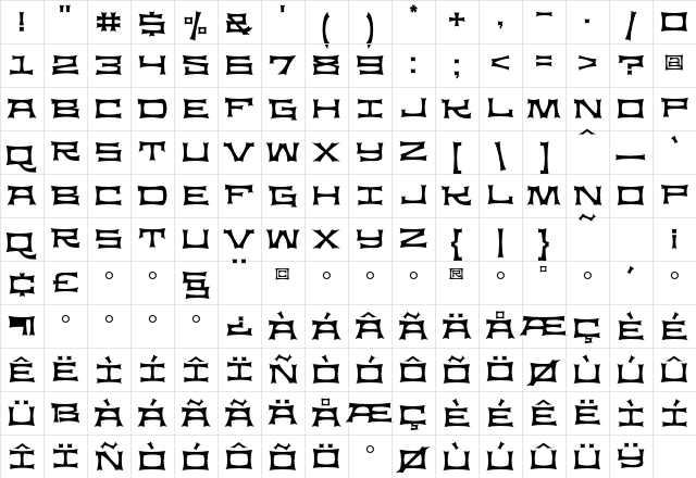 Slickhouse Regular Character Map