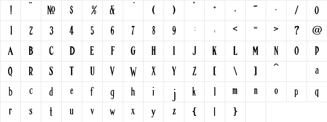 LHF Condensed French | ATK Regular Character Map