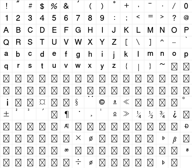 SMGothic Std DemiBold Character Map